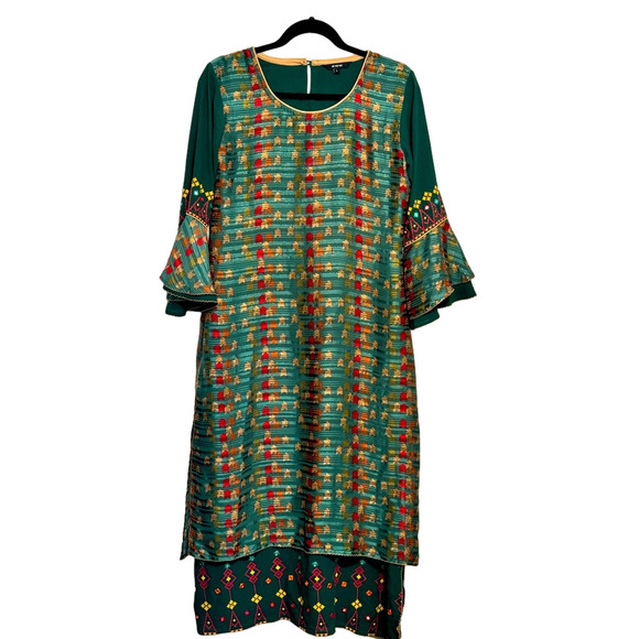 Le Reve All-Over Printed Flared Long Tunic Kurti Size Large - Picture 1 of 11